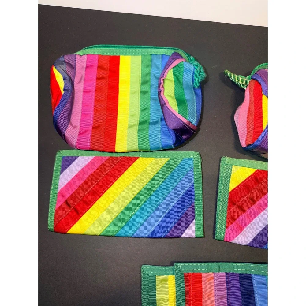 5 Carole Jackson Color Me Rainbow Ribbon Cosmetic Pouches Checkbook Cover Wallet